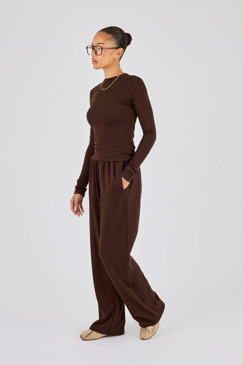 Soft Touch Long Sleeve Top & Trouser - Chocolate