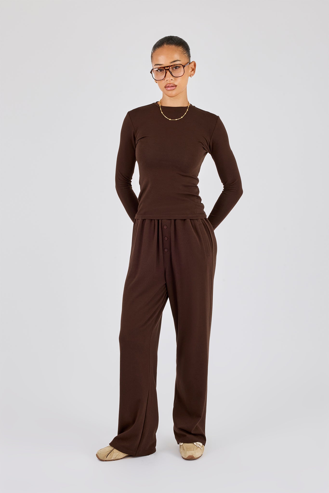 Soft Touch Long Sleeve Top & Trouser - Chocolate