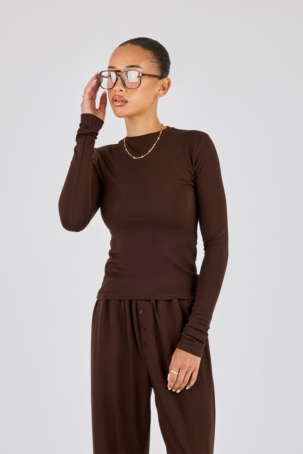 Soft Touch Long Sleeve Top - Chocolate