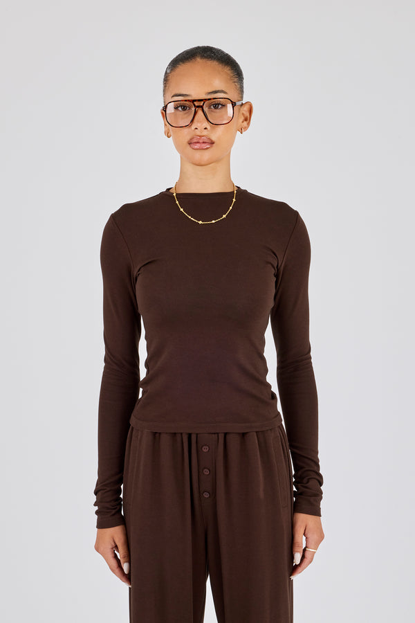 Soft Touch Long Sleeve Top - Chocolate