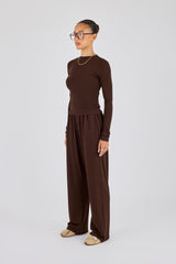 Soft Touch Long Sleeve Top & Trouser - Chocolate