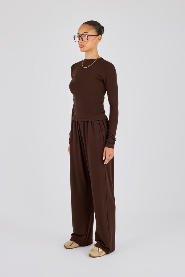 Soft Touch Long Sleeve Top & Trouser - Chocolate