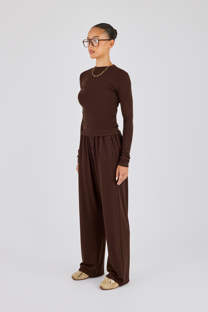 Soft Touch Long Sleeve Top & Trouser - Chocolate