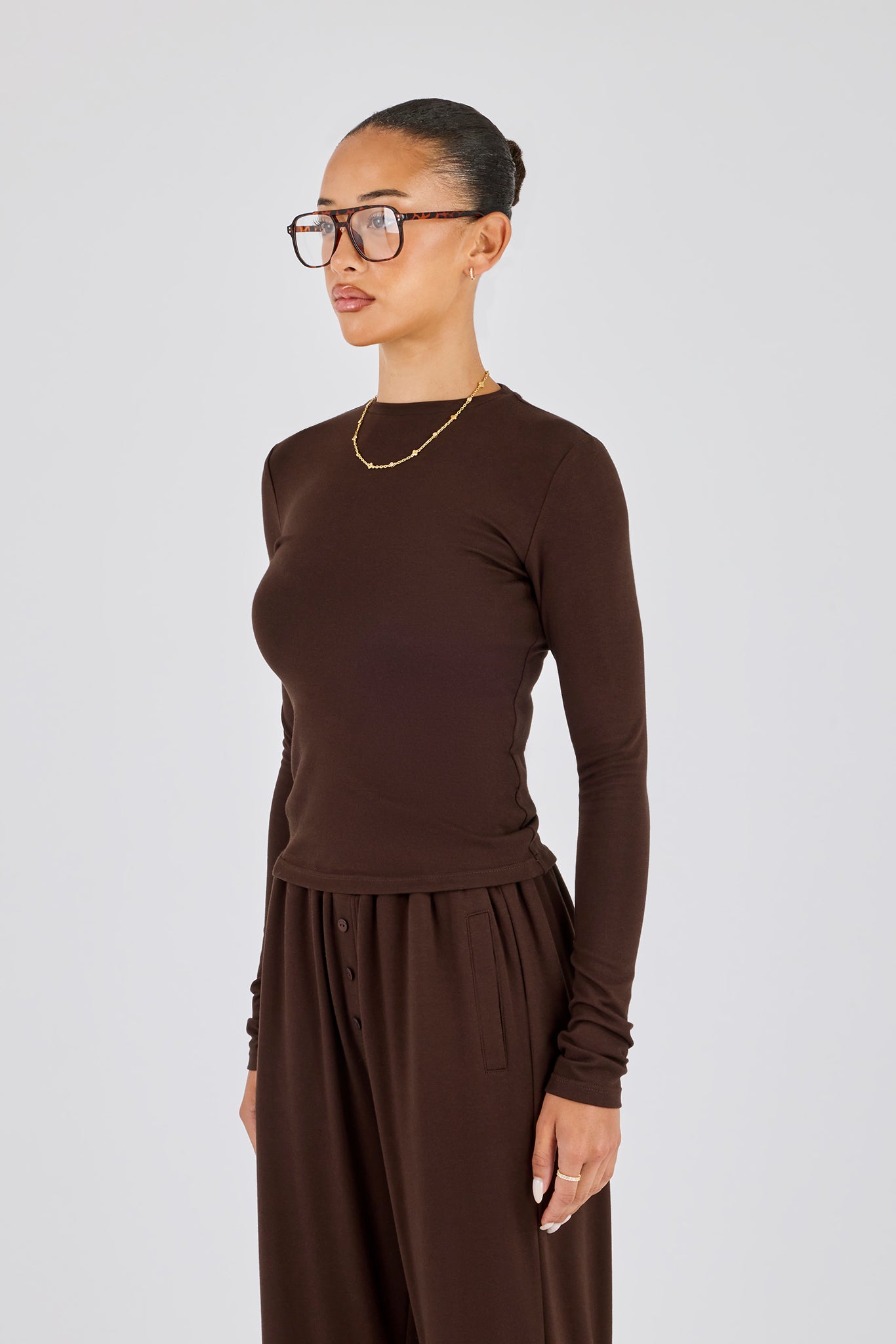 Soft Touch Langarm-Top - Schokolade