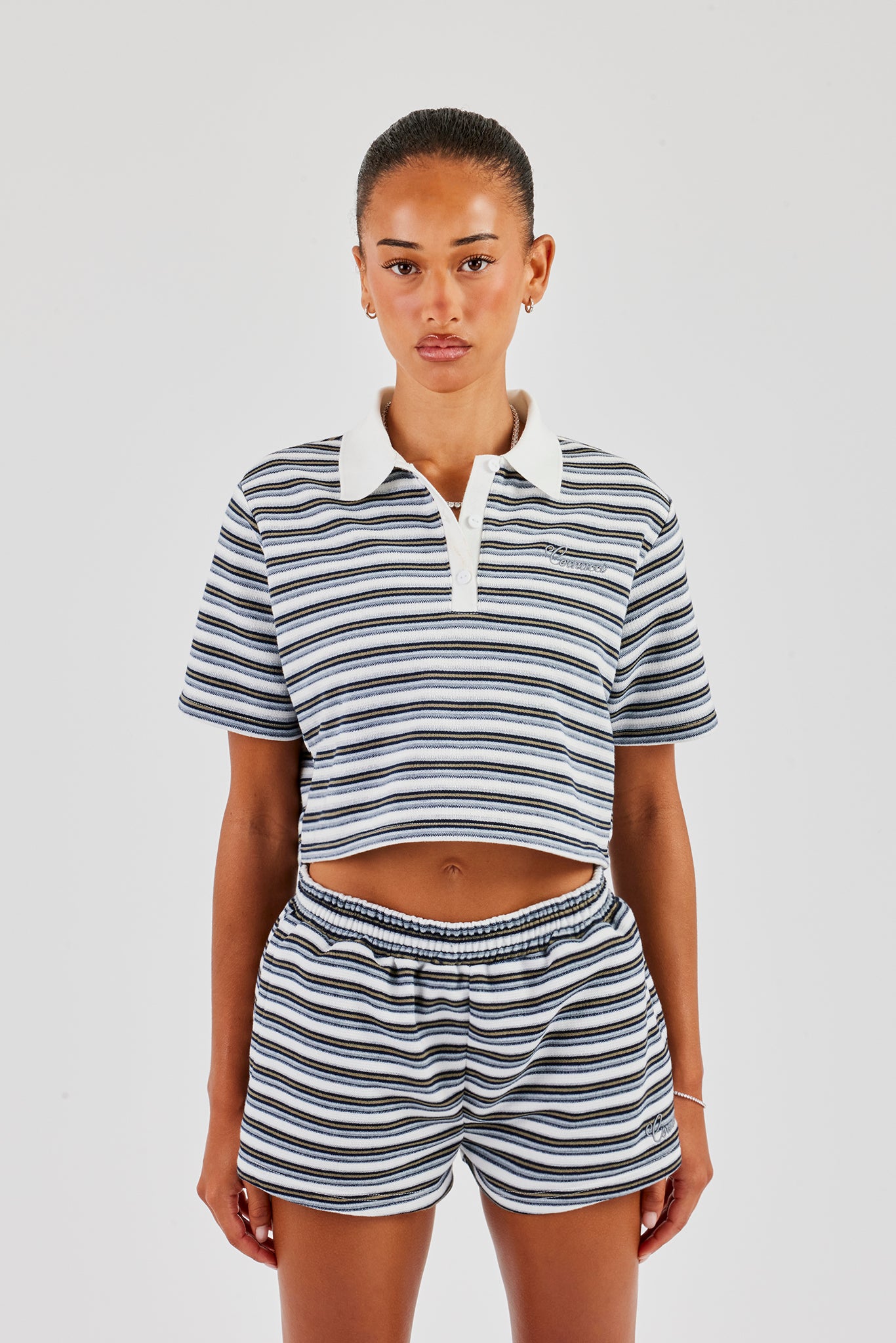 Textured Stripe Short Sleeve Polo - Blue