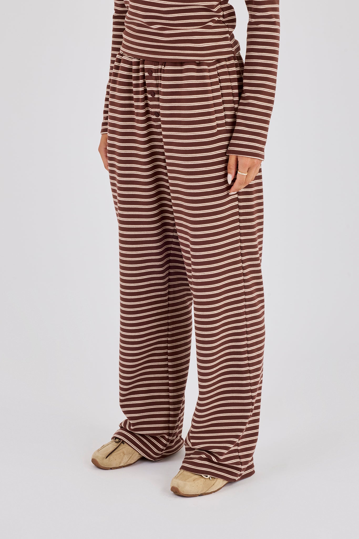 Soft Touch Double Stripe Wide Leg Trouser - Chocolate | Womens