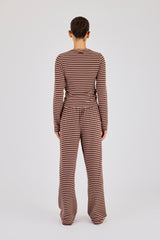 Soft Touch Double Stripe Long Sleeve Top & Wide Leg Trouser - Chocolate
