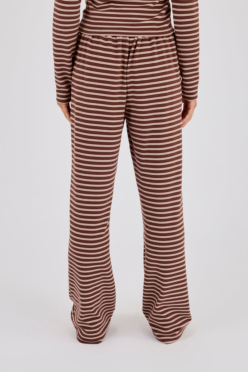 Soft Touch Double Stripe Wide Leg Trouser - Chocolate
