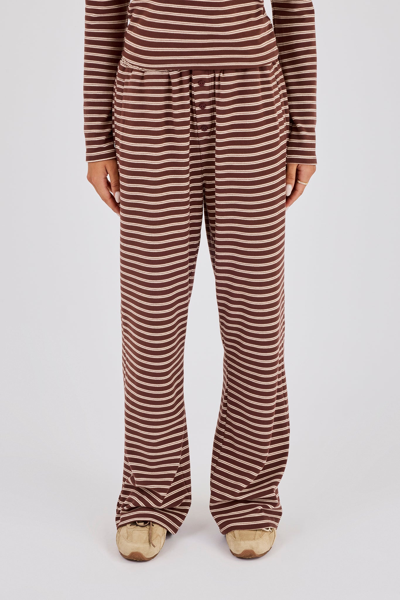 Soft Touch Double Stripe Wide Leg Trouser - Chocolate