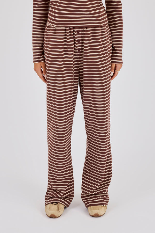 Soft Touch Double Stripe Wide Leg Trouser - Chocolate