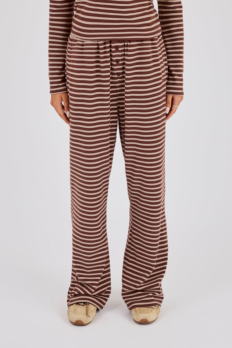 Soft Touch Double Stripe Wide Leg Trouser - Chocolate
