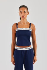 Strukturiertes Kontrasttop - Marineblau