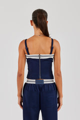 Strukturiertes Kontrasttop - Marineblau