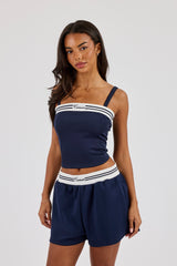 Contrast Structured Top & Short - Navy