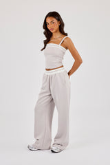 Contrast Structured Top & Wide Leg Trouser - Grey