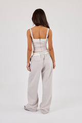 Contrast Structured Top & Wide Leg Trouser - Grey
