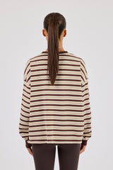 Oversized Stripe Long Sleeve Top - Brown