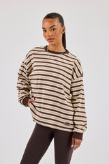 Oversized Stripe Long Sleeve Top - Brown