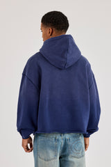 Verwaschener, bestickter, kastenförmiger Hoodie - Marineblau