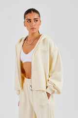 Washed Boxy Fit Zip Through Hoodie - Butter Yellow