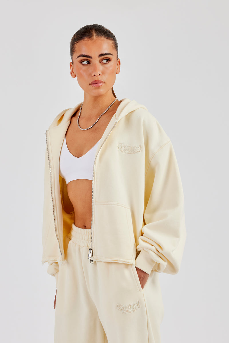 Washed Boxy Fit Zip Through Hoodie - Butter Yellow
