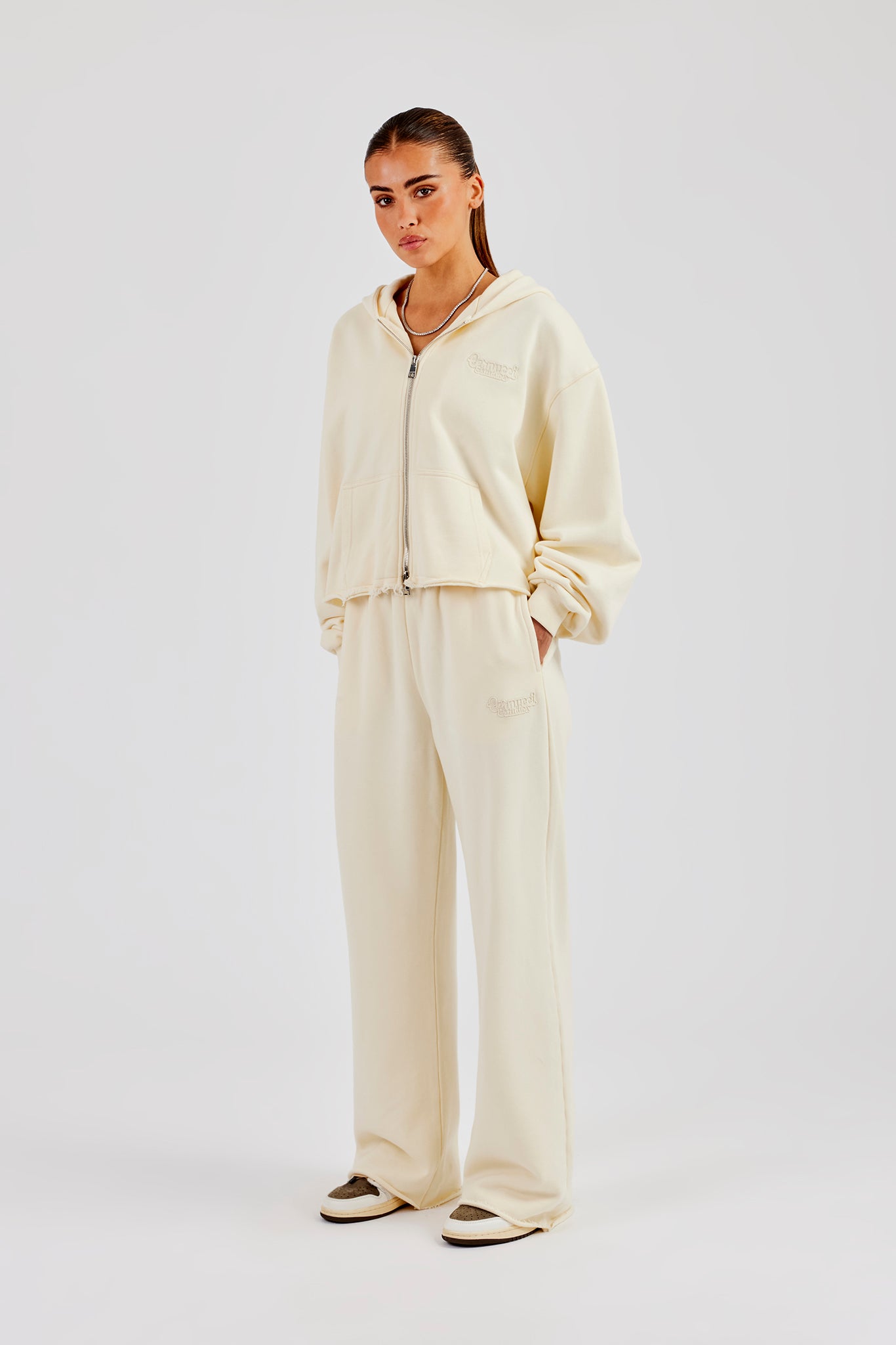 Washed Boxy Fit Zip Through & Wide Leg Jogger - Butter Yellow