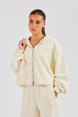 Washed Boxy Fit Zip Through Hoodie - Butter Yellow