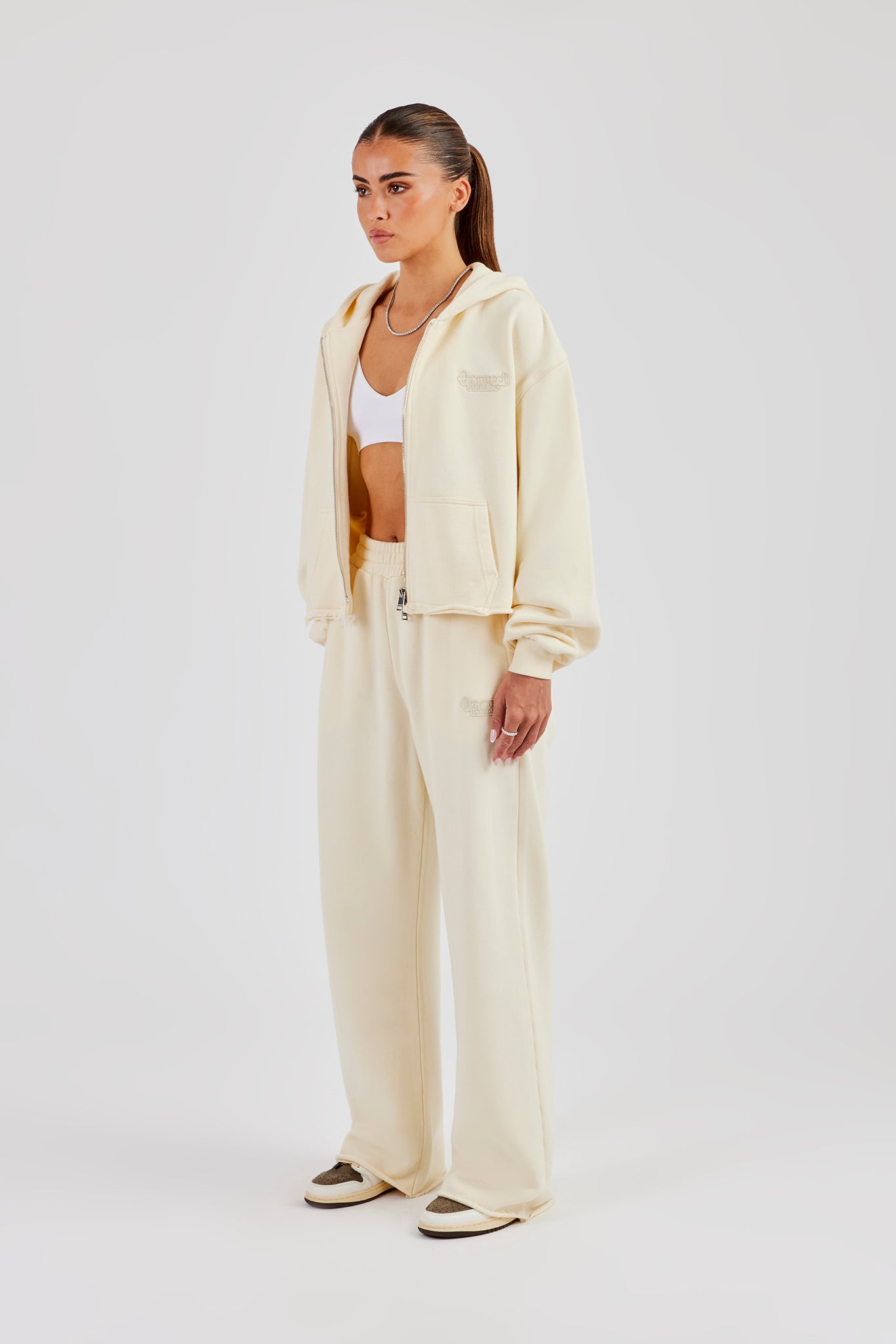Washed Boxy Fit Zip Through & Wide Leg Jogger - Butter Yellow