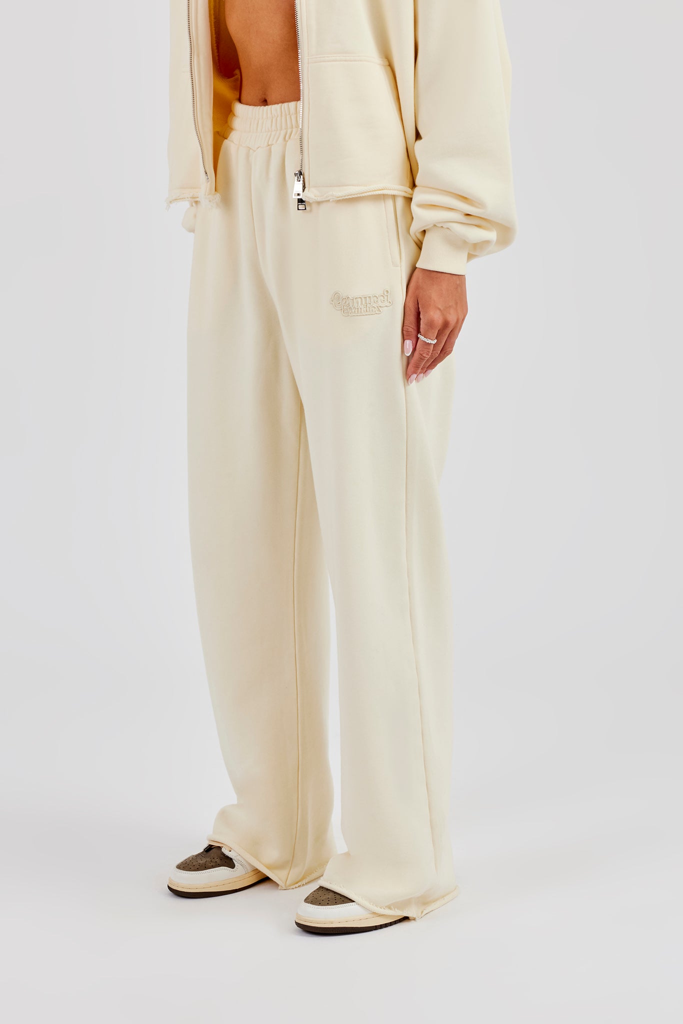 Washed Raw Hem Wide Leg Jogger - Butter Yellow