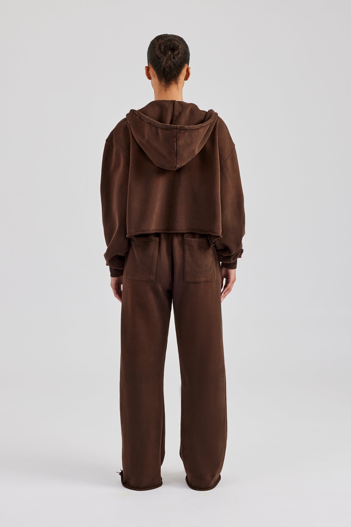 Raw Edge Boxy Fit Zip Through Tracksuit - Chocolate