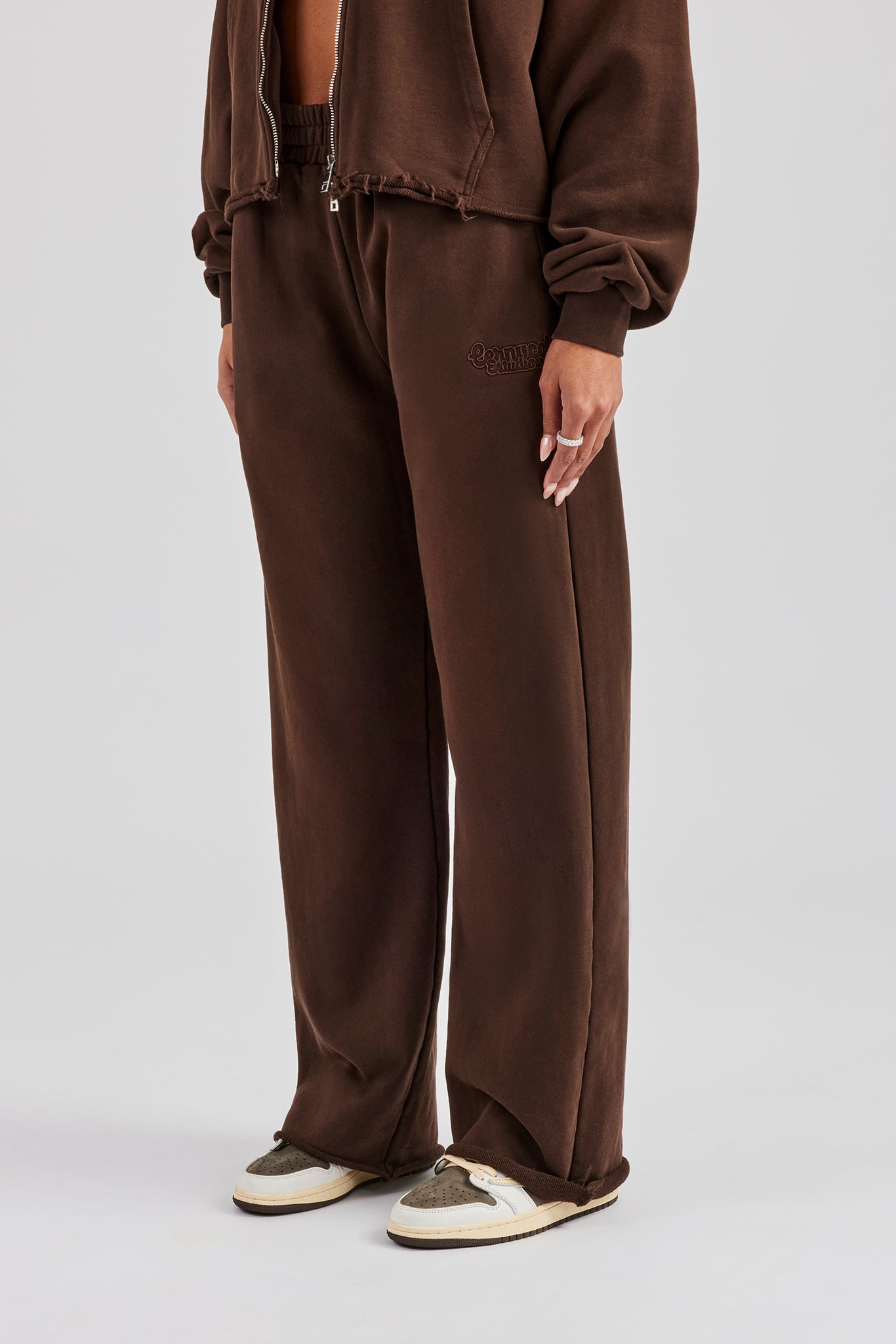Raw Edge Wide Leg Jogger - Chocolate