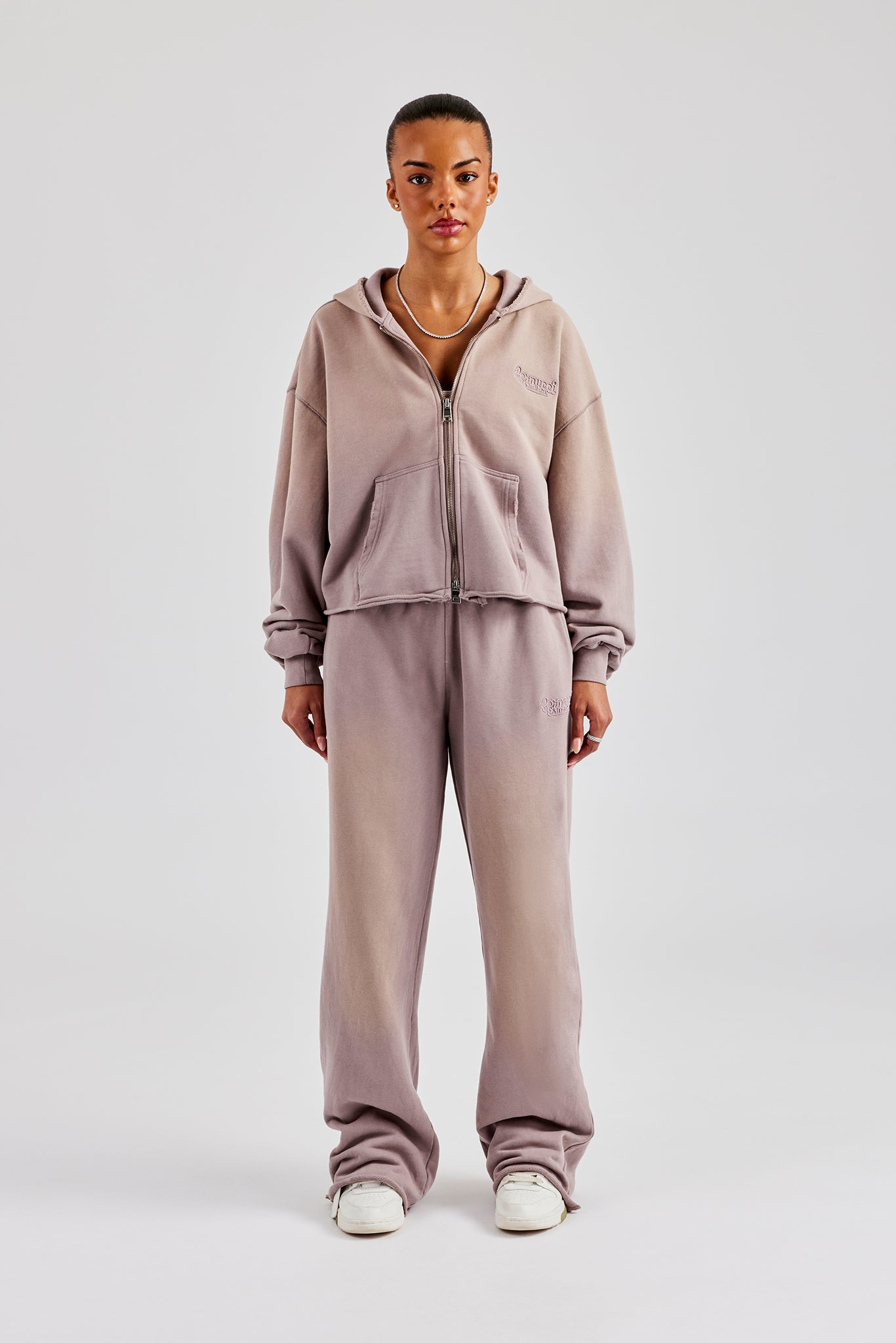 Washed Boxy Fit Zip Through Hoodie - Mauve | Womens Hoodies