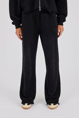 Womens Washed Wide Leg Jogger - Black