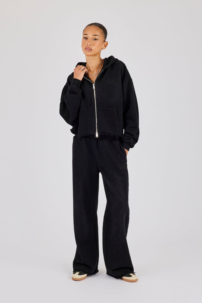 Womens Black Crop Zip Hoodie & Relaxed Jogger 2-Pack main image 0