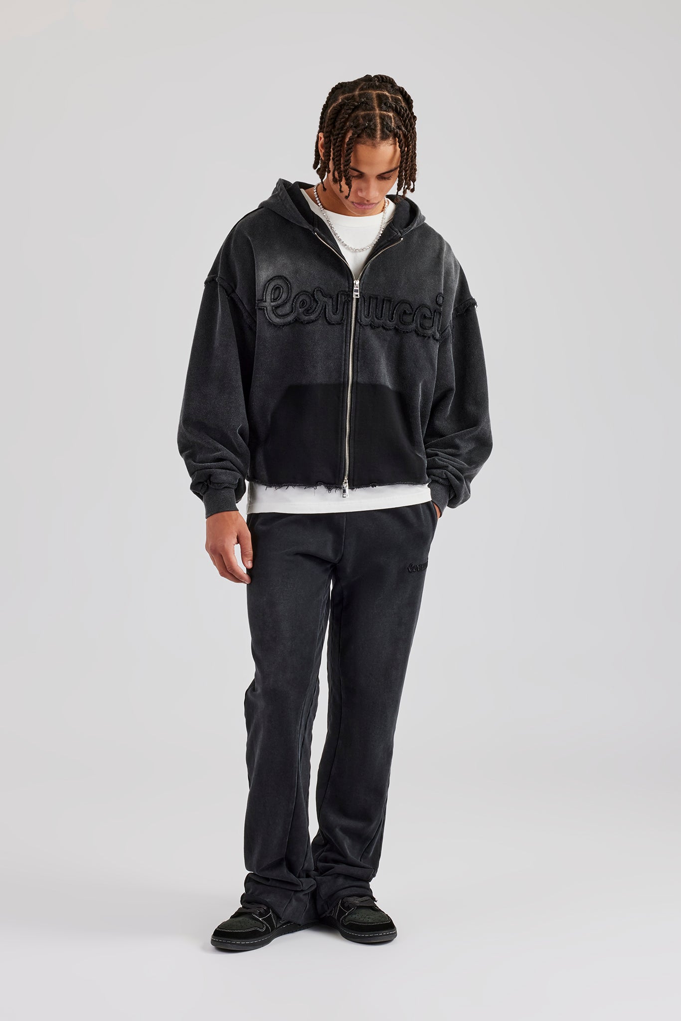 Washed Applique Zip Through Tracksuit - Acid Wash | Mens Sets