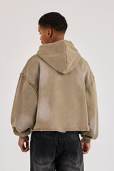 Kapuzenpullover mit verwaschener Applikation und durchgehendem Reißverschluss - Braun