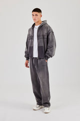 Washed Applique Zip Through Hoodie & Relaxed Jogger - Grey