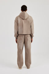 Kapuzenpullover mit Reißverschluss und lässiger Jogginghose mit verwaschener Applikation - Braun 