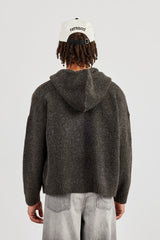 Embroidered Knitted Zip Hoodie - Chocolate