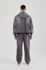 Washed Applique Zip Through Hoodie & Relaxed Jogger - Grey