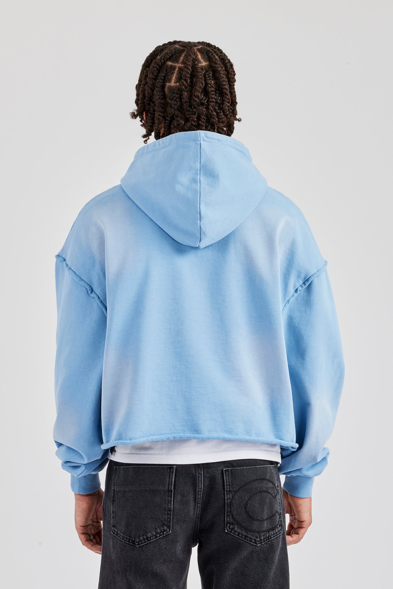 Washed Applique Zip Through Hoodie - Blue