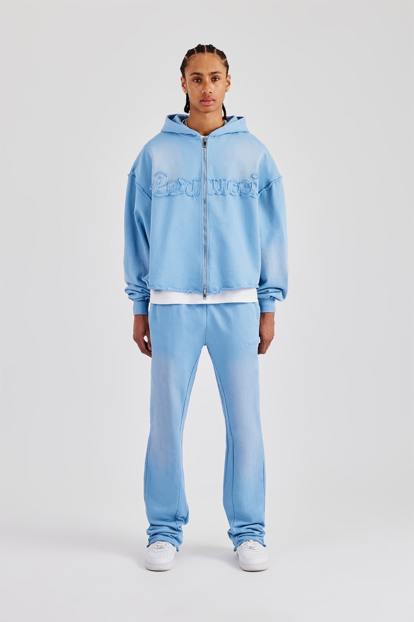 Washed Applique Zip Through Tracksuit - Blue | Mens Sets | Shop