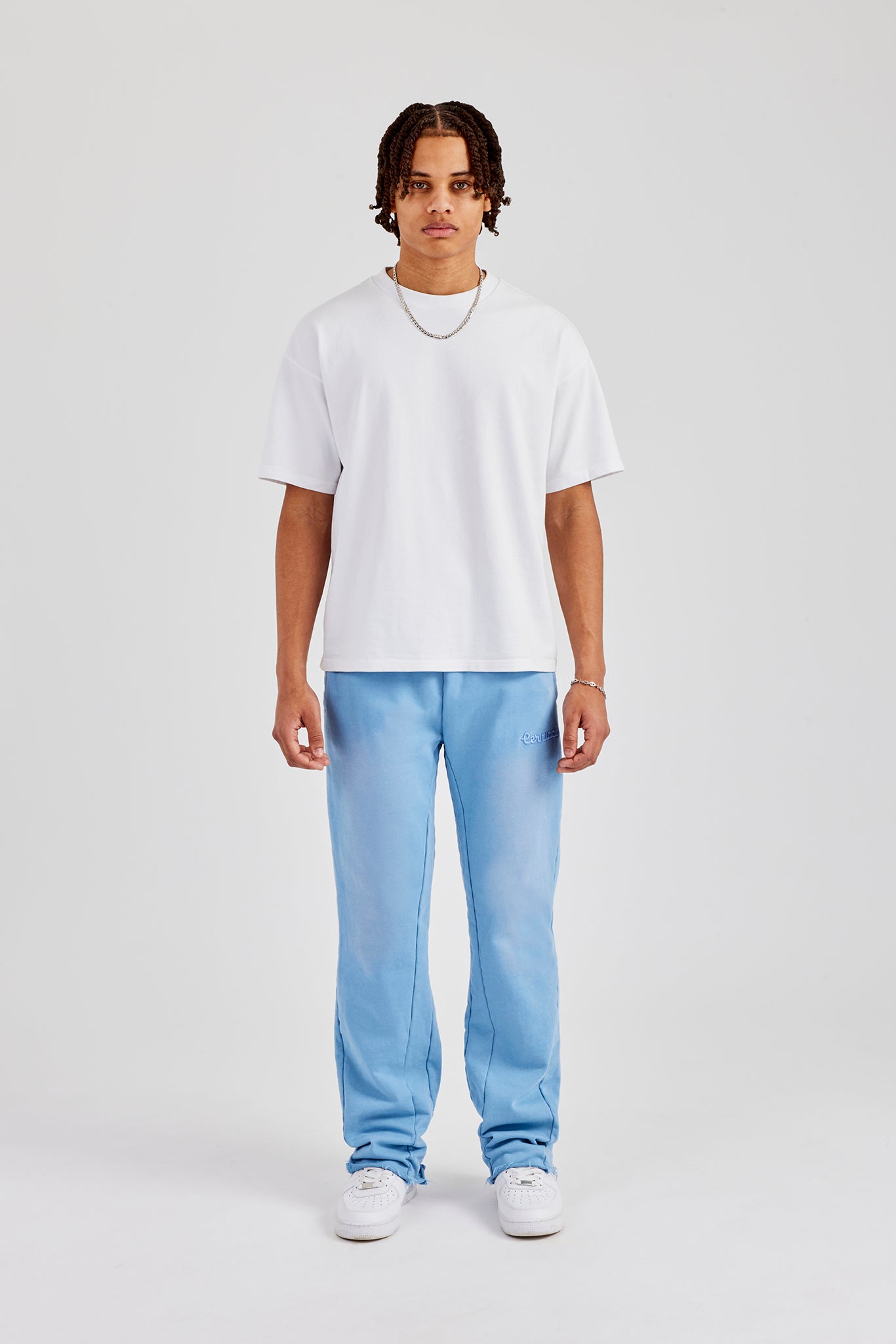 Washed Fit Flare Panelled Jogger - Blue