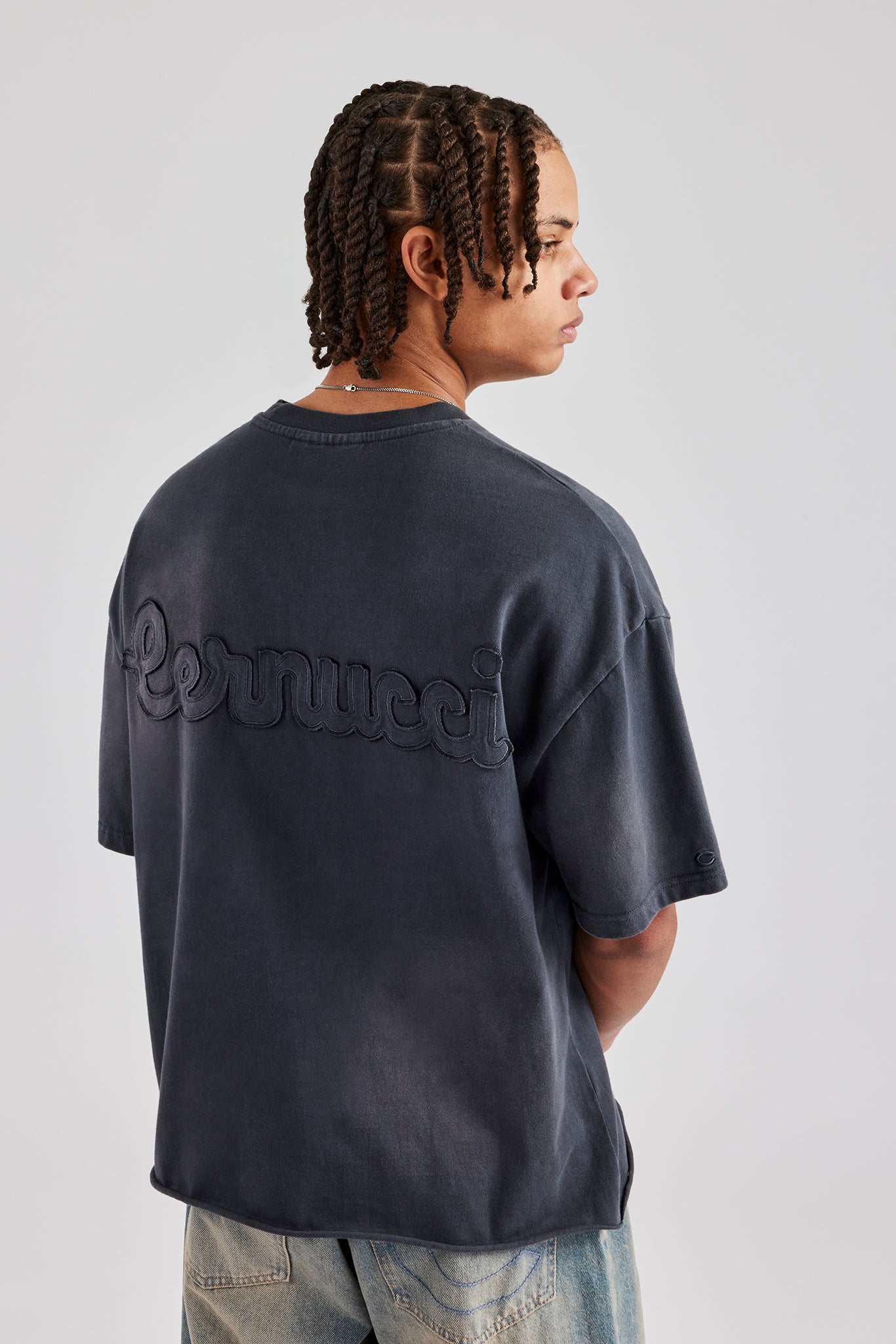 Washed Applique Boxy T-Shirt - Acid Wash | Mens Tees & Vests
