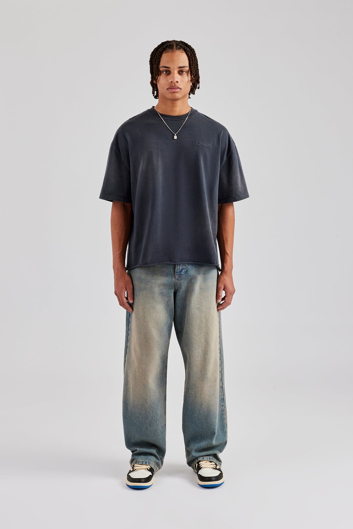 Washed Applique Boxy T-Shirt - Acid Wash | Mens Tees & Vests