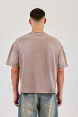 Boxy Washed Embroidered T-Shirt - Brown