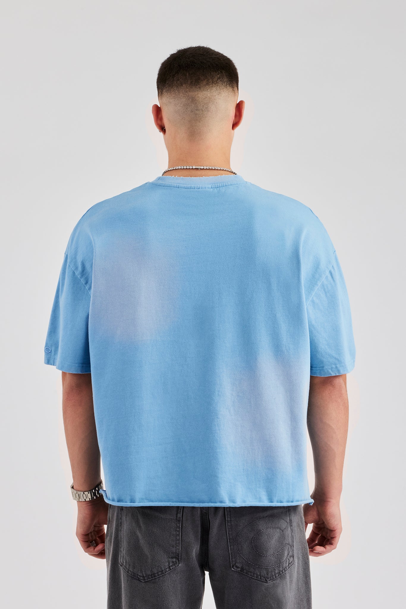 Boxy Washed Embroidered T-Shirt - Blue