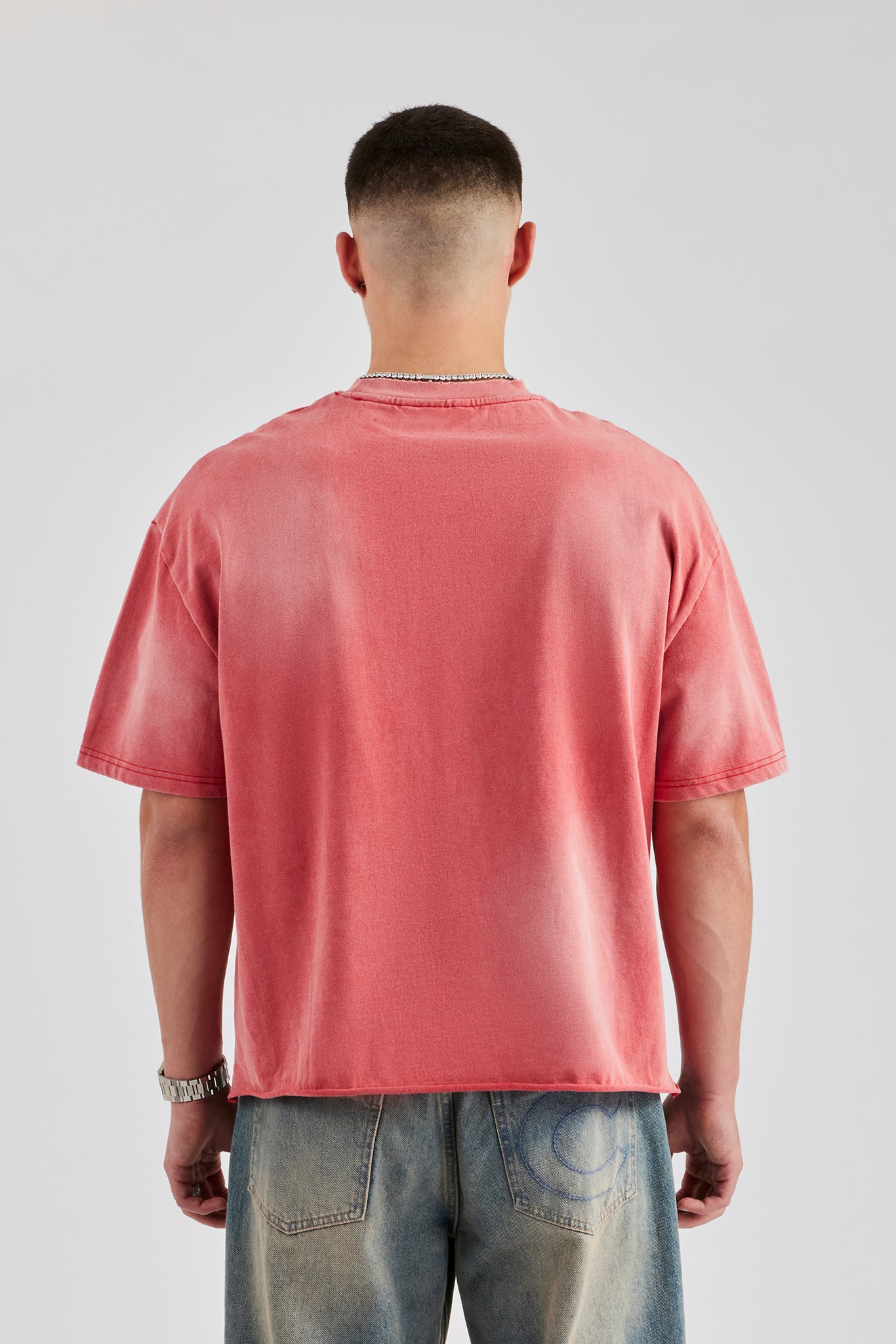 Boxy Washed Embroidered T-Shirt - Red