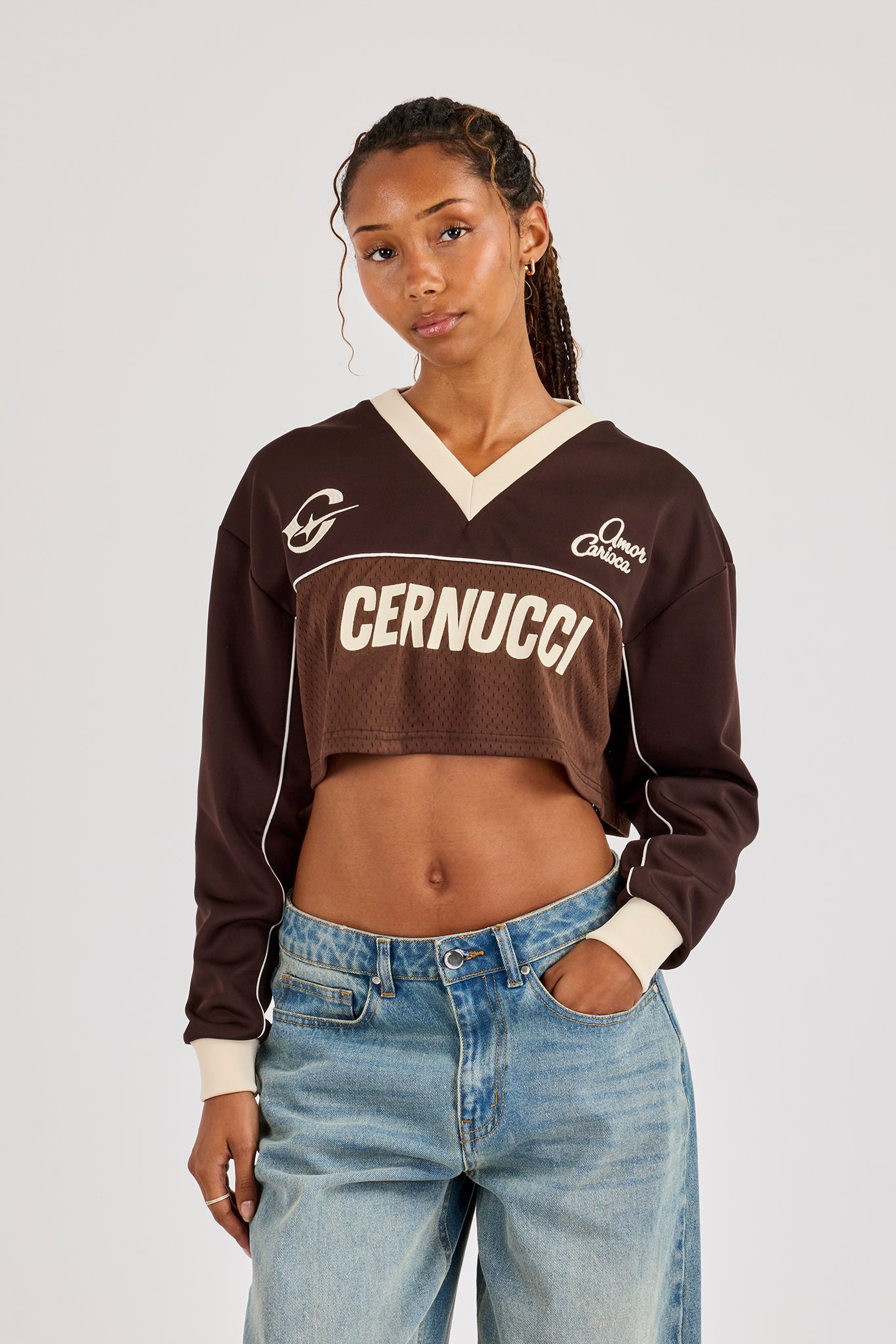 Mesh Mixed Crop Top - Chocolate Brown