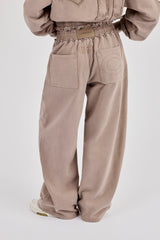 Applique Baggy Wide Leg Jogger - Washed Taupe